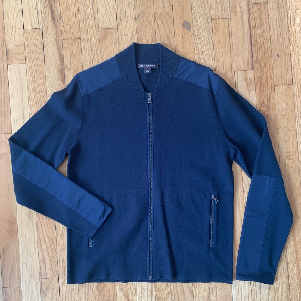 Knit Michael Kors Bomber Zip Up Sweater Jacket Navy Like New